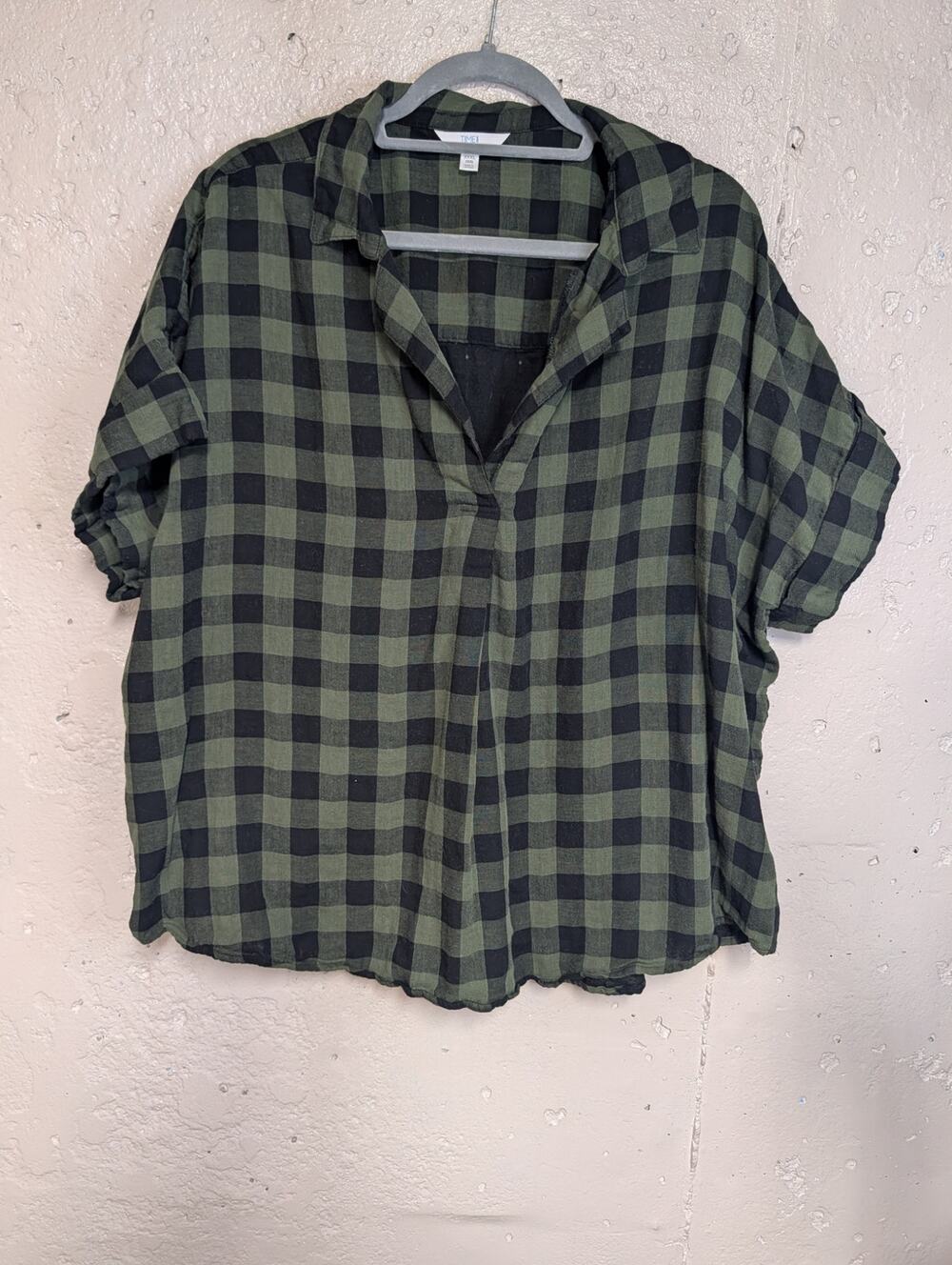 Time and Tru Plus Olive Black Plaid Cotton Oversized Grunge Top
